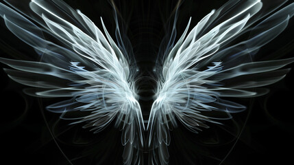 Wall Mural - White angel wings on black background