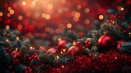 Wall Mural - red christmas balls on christmas tree