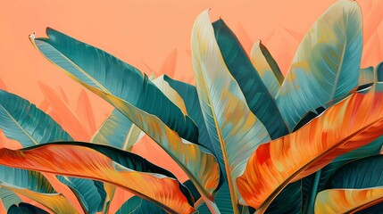 Tropical plants wallpaper design with banana leaves 