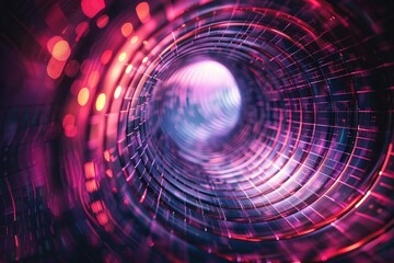Poster - A spiral shaped object with red lights in the background, suitable for use in technology or design concepts