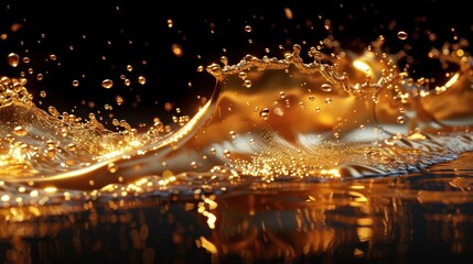 Canvas Print - Golden Liquid Splash with Air Bubbles