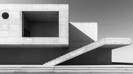 Wall Mural - Concrete Minimalism: Architectural Design with Stairs and a Window