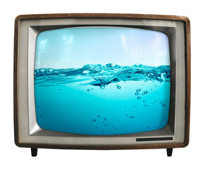 Canvas Print - Ocean underwater png sticker, nature on retro television, transparent background