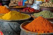 © tantawat - Exotic Splendor: Exploring the Vibrant Colors and Aromas of a Moroccan Spice Market