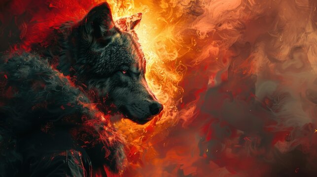 Fiery Wolf in a Whirlwind of Flames