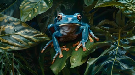 Wall Mural - Vietnamese Blue (Gliding or Flying) Tree Frog. 