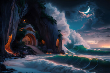 landscape with the moon and clouds