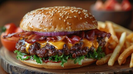 Sticker - Juicy Bacon Cheeseburger with Crispy French Fries