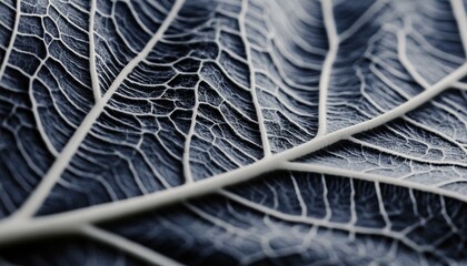 Wall Mural - Micro Beauty: Blue Toned Close-Up of Leaf Veins and Grooves