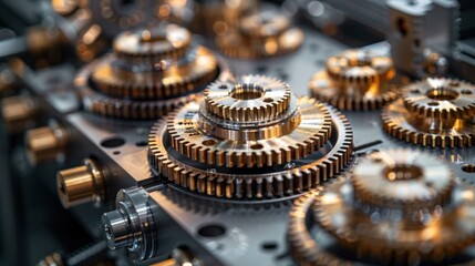 Sticker - Close-up of Shiny Gears in a Complex Machine