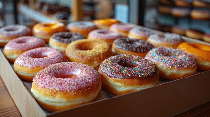 Wall Mural - A Colorful Assortment of Glazed Donuts in a Box