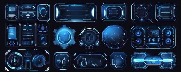 Poster - UI control panel for cyberpunk VR monitor with futuristic hologram frame chart. The illustration is garish and futuristic.