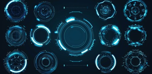 Poster - Digital website interface with futuristic hologram elements, futuristic round frames, futuristic circular portal in abstract space, futuristic round portal in abstract space, futuristic circle