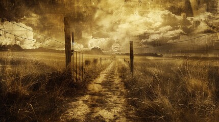 Canvas Print - landscape with fence