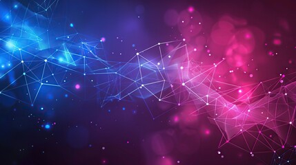 Futuristic digital technology background with connecting dots and line in blue and magenta color for network connection and communication concept