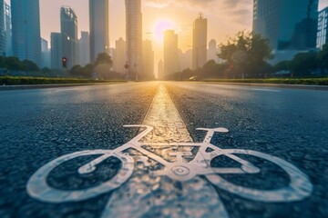 Wall Mural - The future urban concept of a bike lane for eco-transportation in a futuristic city