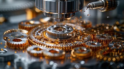 Sticker - Close-up of a Complex Gear System with Metallic Sheen