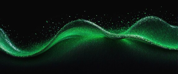 Poster - abstract green wave on a dark background creating an elegant, luminous, and futuristic visual perfec