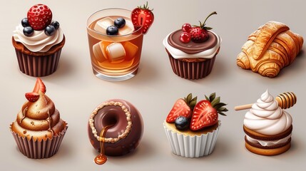 Wall Mural - A Collection of Delicious and Appealing Desserts and Beverages
