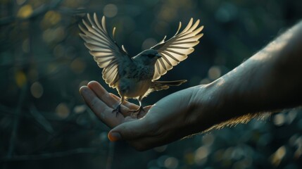 Sticker - Hands release birds into nature, AI generated Image