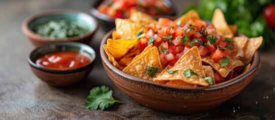 Wall Mural - A Bowl of Nachos with Salsa and Cilantro
