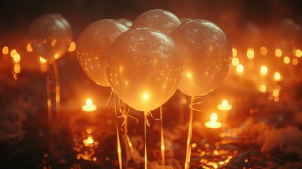 Poster - White Balloons Glowing in the Dark