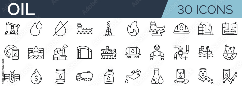 Oil Lab Icon Set of 30 outline icons related to oil industry. Linear icon collection ...