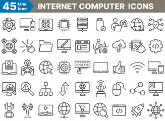 Wall Mural - internet computer outline icons set. thin line vector illustrations of computers, networks, servers,