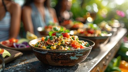 Sticker - Close-Up of a Bowl of Colorful Salad with Blurry Background