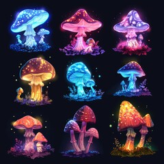Set of magic mushrooms for game