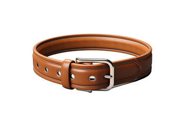 A Tan Leather Belt With a Silver Buckle on a Clear PNG or White Background.