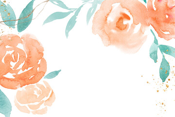 Sticker - Rose png orange frame background autumn watercolor illustration