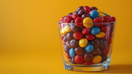 Wall Mural - Colorful Candy in Glass on Yellow Background