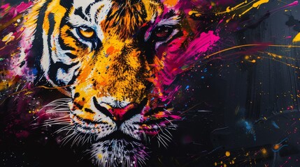 Wall Mural - Tiger Face in a Colorful Abstract Painting