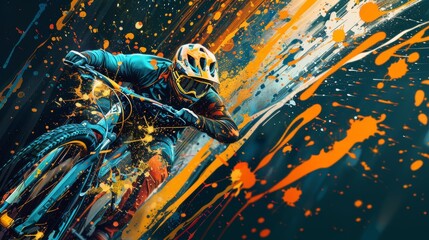 Wall Mural - Mountain Biking in a Splashy Artistic Style