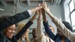 © 2D_Jungle - Depict a team celebrating a successful product launch with high-fives and smiles, capturing the excitement and camaraderie that drives business growth.