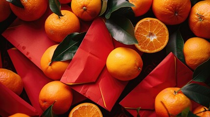 Sticker - Open today with red envelopes and oranges