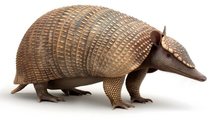 2. Design an isolated image of an armadillo in its entirety, showcasing its protective armor and pointed snout. Ensure the background is transparent for seamless integration into various visual