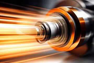 Poster - cnc lathe tool spinning fast, cutting edge glowing, sharp focus for precision machining