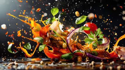 Wall Mural - food explosion juicy and bright with sauce drops