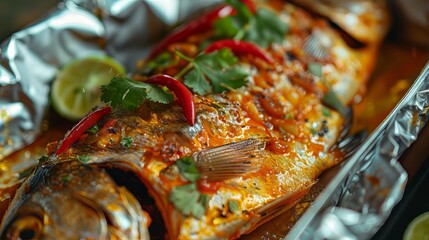 Wall Mural - Baked Fish With Chili and Lime