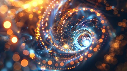 Poster - The image consists of luminous, intersecting circles and polygons on a dark blue background, illustrating organized chaos through sophisticated camera settings
