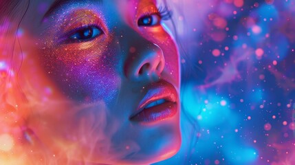 Fototapete - The design is suitable for social media posts, cards, banners, flyers, and brochures. It features a gradient background, circles, and sparkly elements.