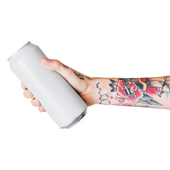 Sticker - Hand holding a white aluminum can transparent png