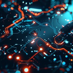 Poster - Detailed view of intricate microchip circuits with soft, ethereal glow at its core