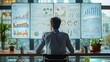 © LuvTK - A photographic style of a financial analyst brainstorming financial strategies on a whiteboard, spacious modern office, daylight from floor-to-ceiling windows, professional look, financial tools on de