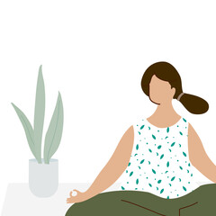 Woman meditating during coronavirus quarantine character element transparent png