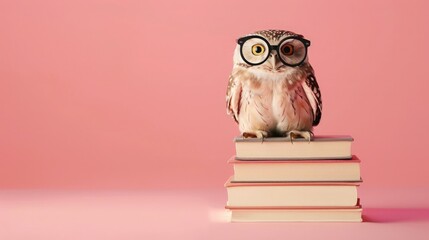  Wise Owl Perched on Stack of Books