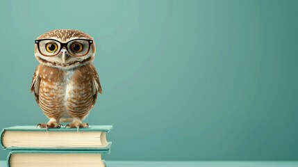 Wall Mural - A Wise Owl Perched on a Stack of Books