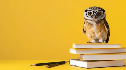 A Studious Owl Perched on Books